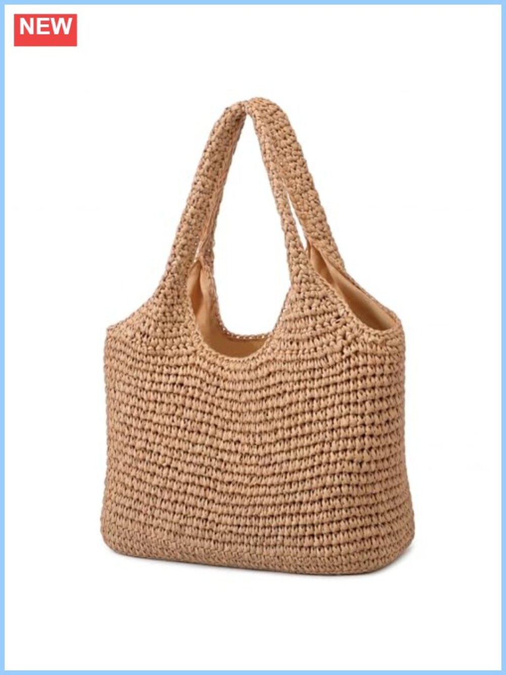Oversized Straw Basket Bag Tote with Leather Handles Drawstring Lining